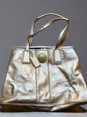 Coach Metallic Gold Kisslock Shoulder Bag Tote F18879